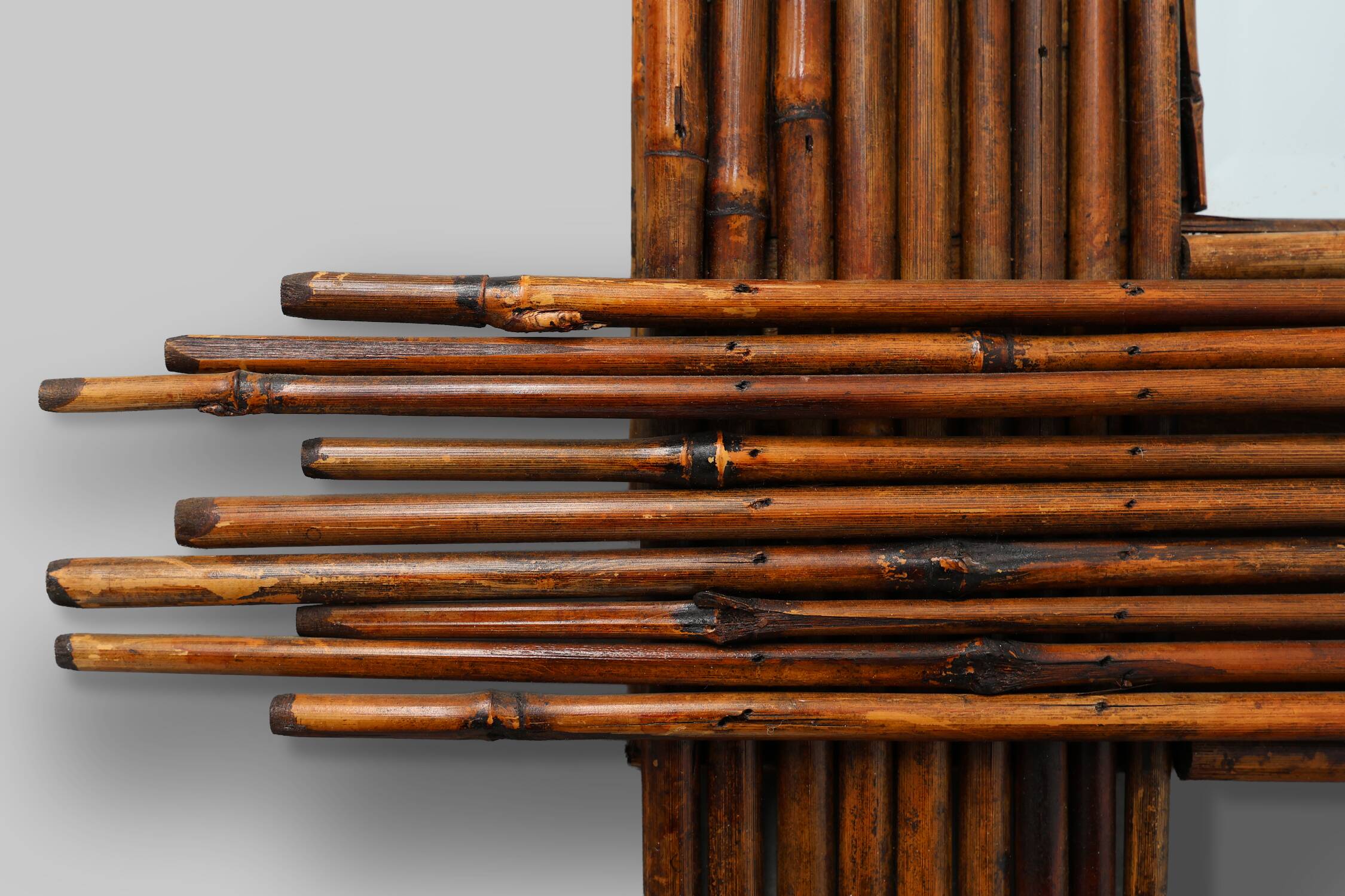 Large Vintage bamboo mirror with beveled mirror, France 1960s