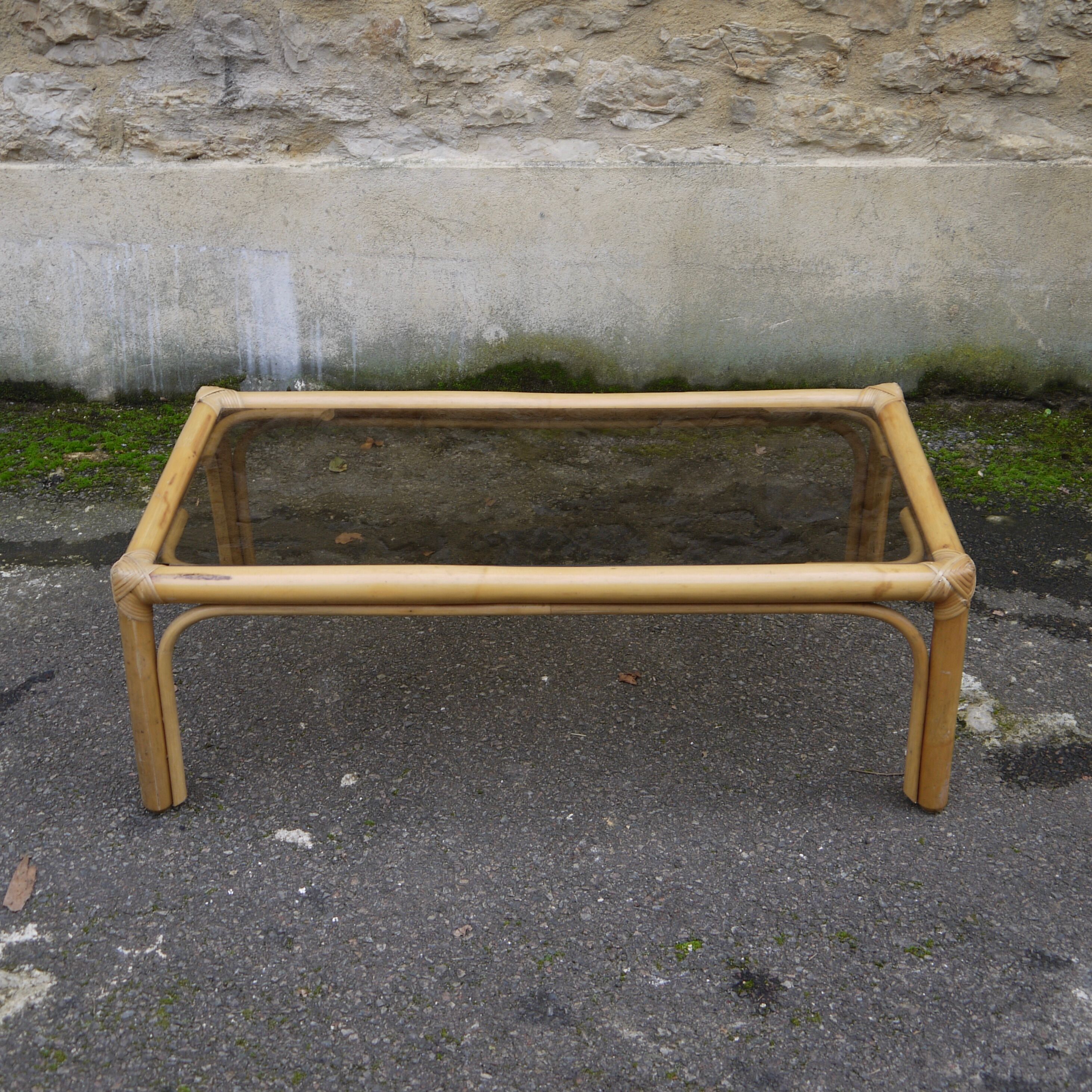 Rattan and glass coffee table