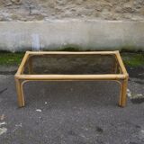 Rattan and glass coffee table