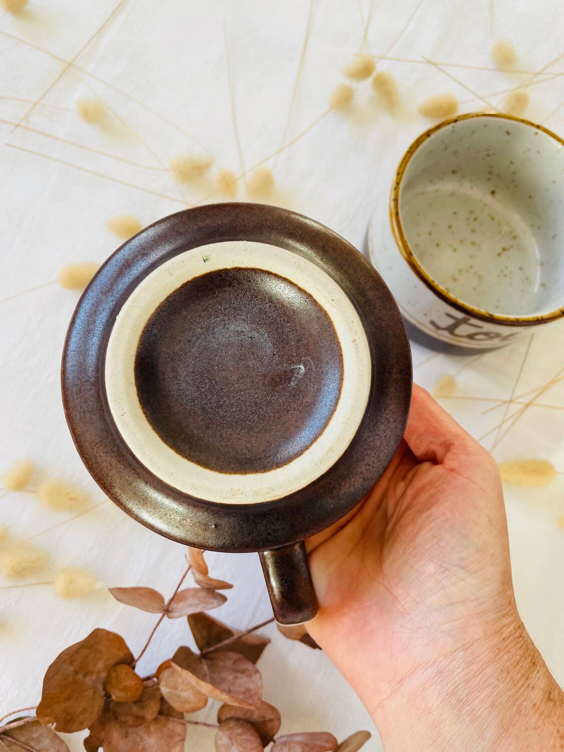 Duo de tasses grès vintage « Toi & Moi »