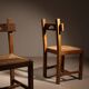 Brutalist Pair of Oak & Rush Chairs | Europe 1960s