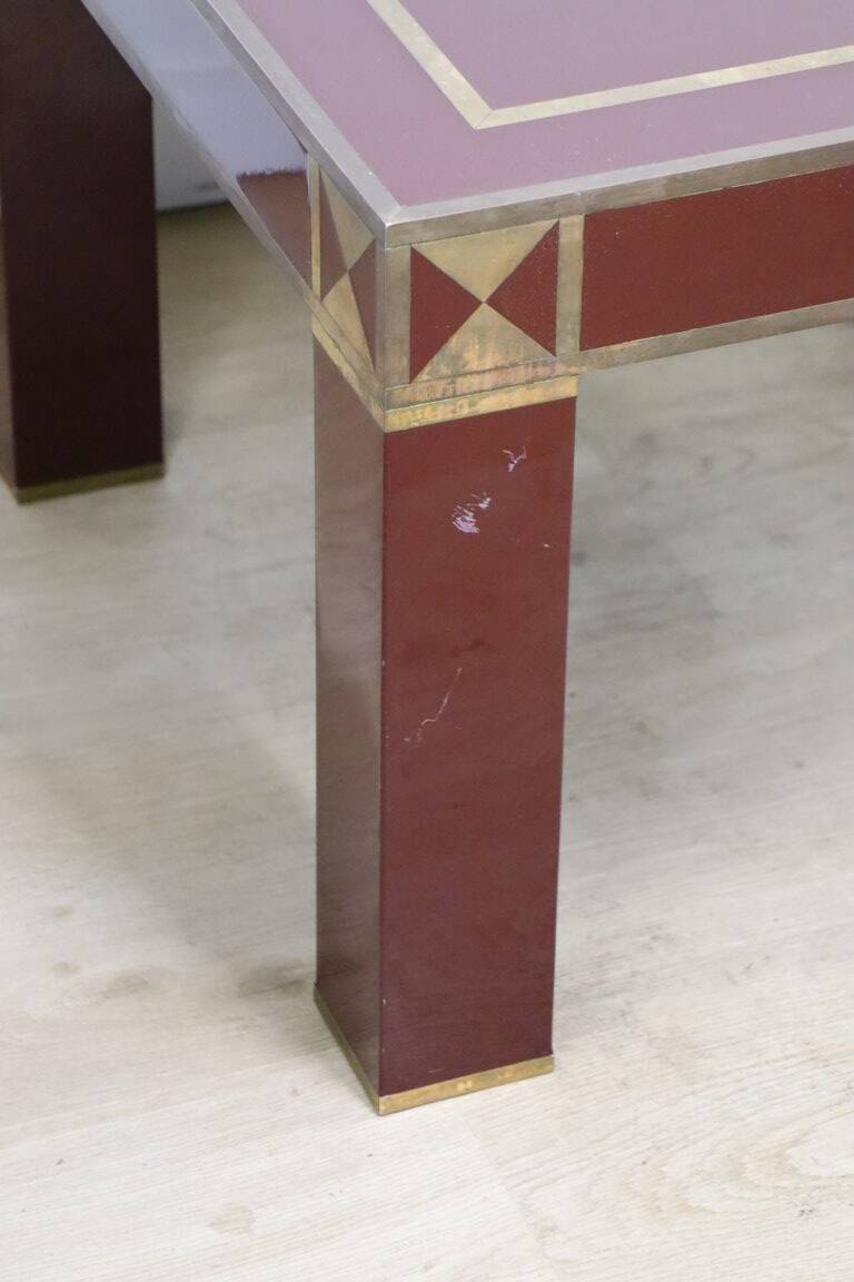 Vintage Jean-Claude Mahey coffee table in lacquered wood and brass, 1970