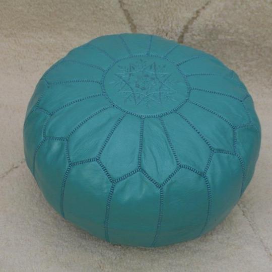 Moroccan pouf in turquoise leather