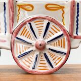 Vintage Italian hand-painted sculpture of a donkey with a cart in the shape of a bowl from Deruta, Italy.