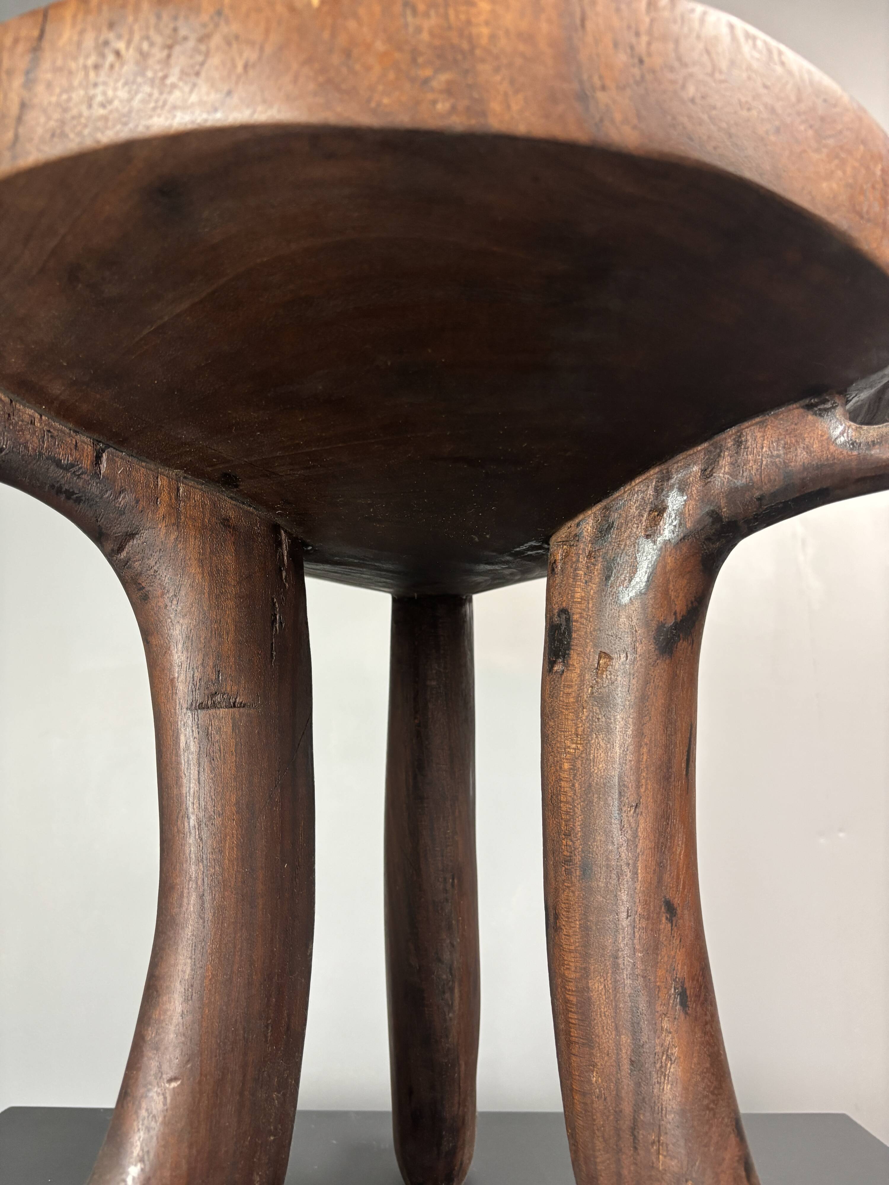 Handmade midcentury African tribal Jimma or Oromo tripod stool side table