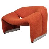 F598 Groovy 'M' chaise in orange/red bouclette by Pierre Paulin for Artifort, 1980