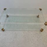 Table basse en plexiglas, laiton et verre, 1970