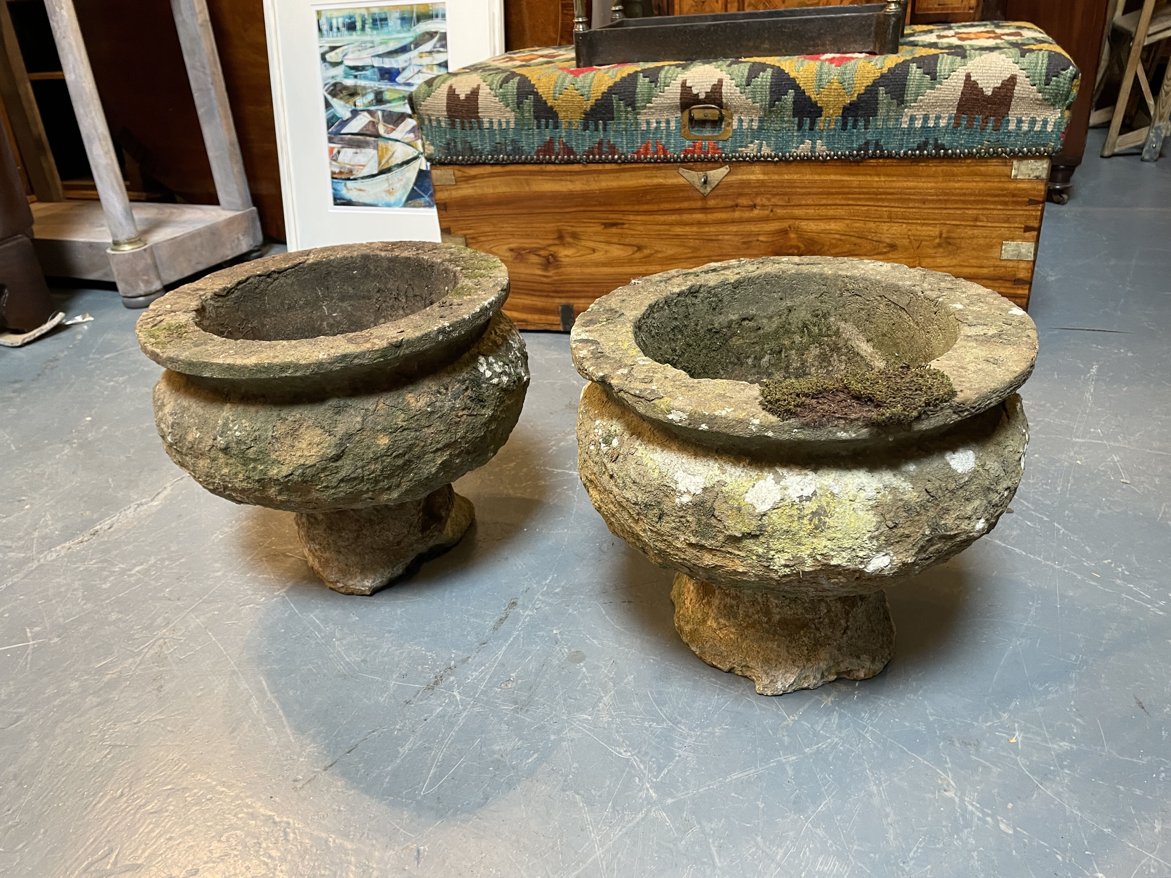 Pair C19th Soft Stone Urns
