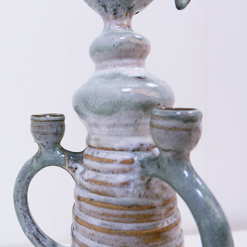 Three-light chandelier in glazed ceramic in the style of Jacques Pouchain.