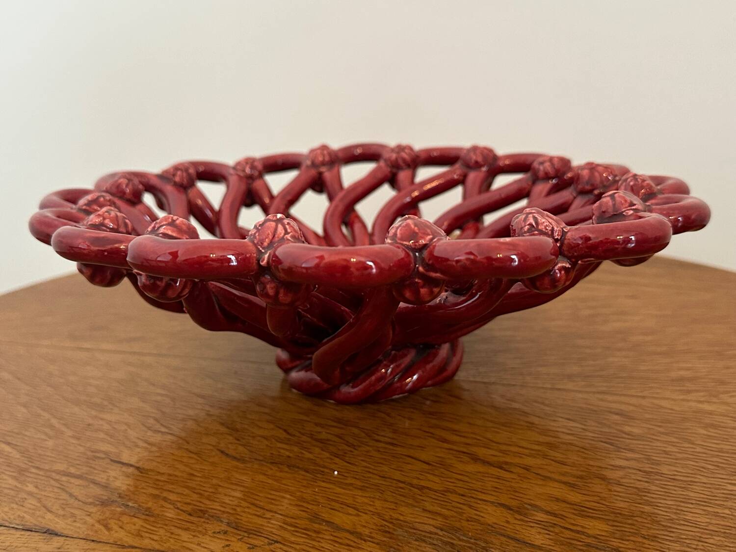 Antique fruit basket in woven ceramic Vallauris