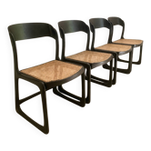 Set of 4 Baumann sled chairs with caning.