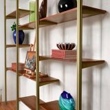 Tension pole free standing rose gold aluminum Omni wall unit by George Nelson