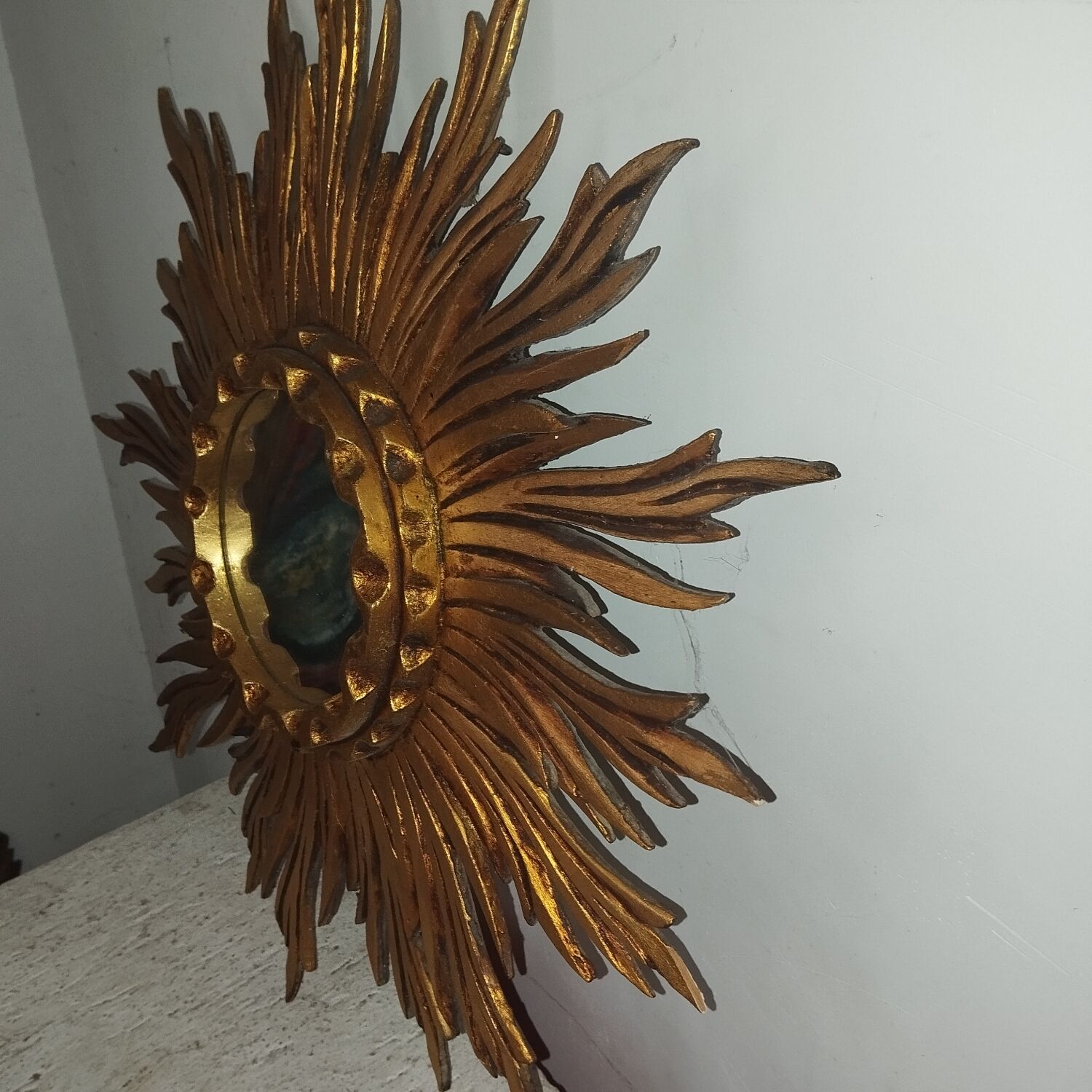 1950s gilded carved wooden sun mirror