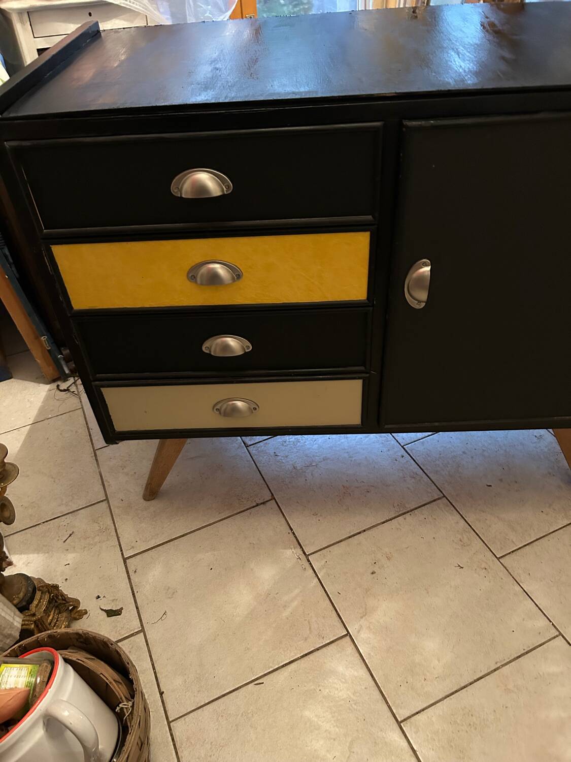 1960s leather and wood buffet sideboard