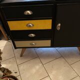 Commode buffet année 60 cuir et bois