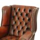 Antique Chesterfield armchair Brown leather wingback chair