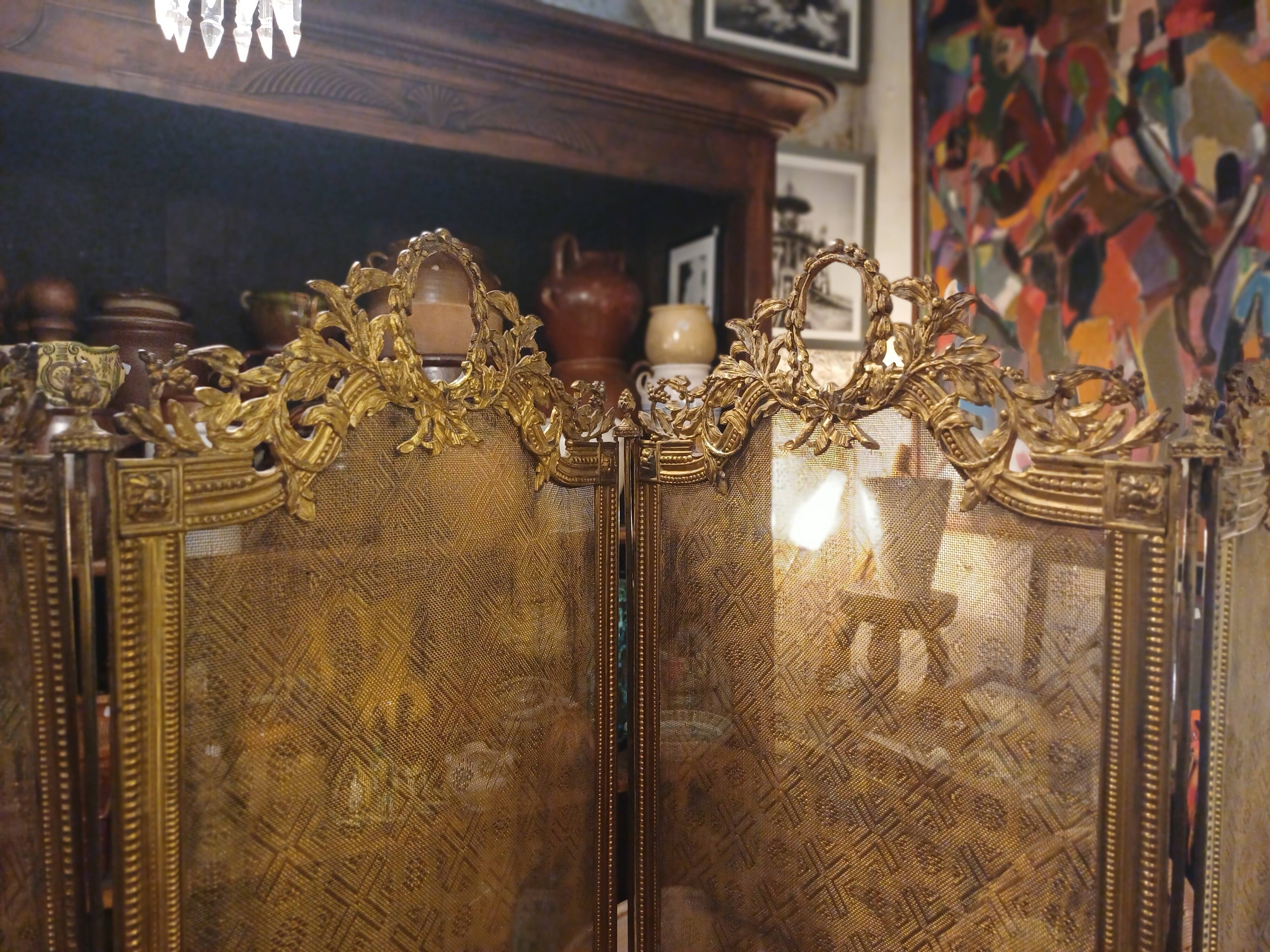 Very Beautiful Fireplace Screen 154 cm/77 cm in Bronze and Brass - Period 1880