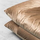 Pair of vintage beige velvet lounge armchairs from the 1970s modernism