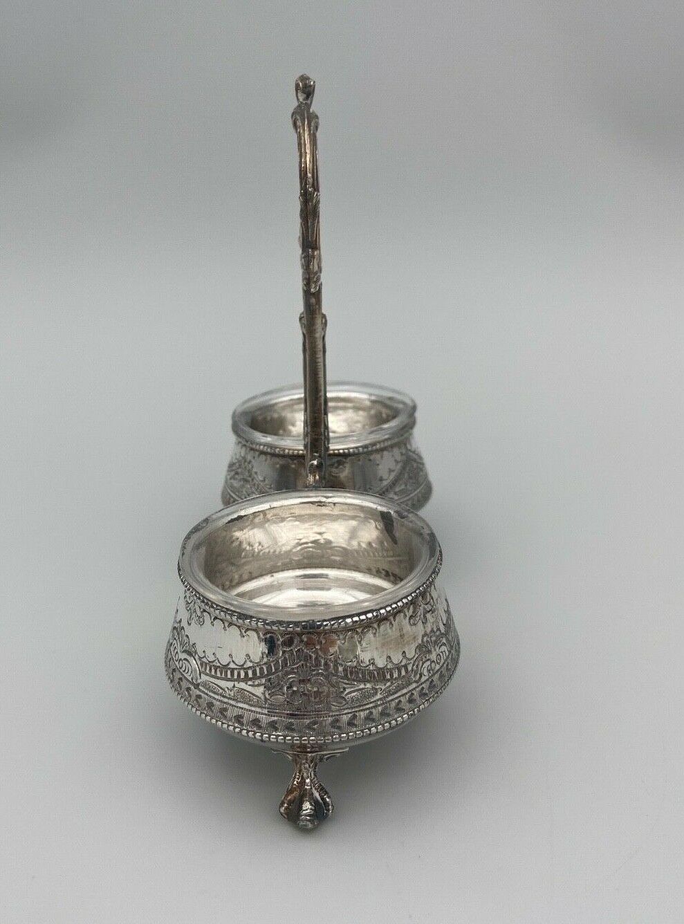 Saliere pepper metal silver Louis XV-XVl style rich ornamentation