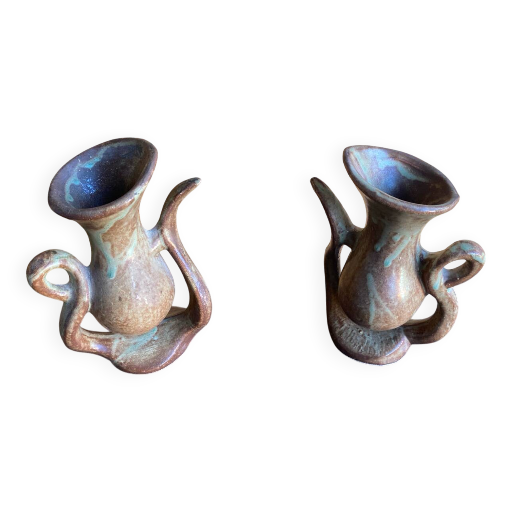 Pair of Beige Ceramic Soliflore Vases Vintage France #D889