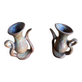 Paire de vases soliflores vintage en céramique beige, France