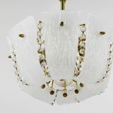 J.T. Kalmar Petite curved suspension basket, brass and glass, Austria, 1950s