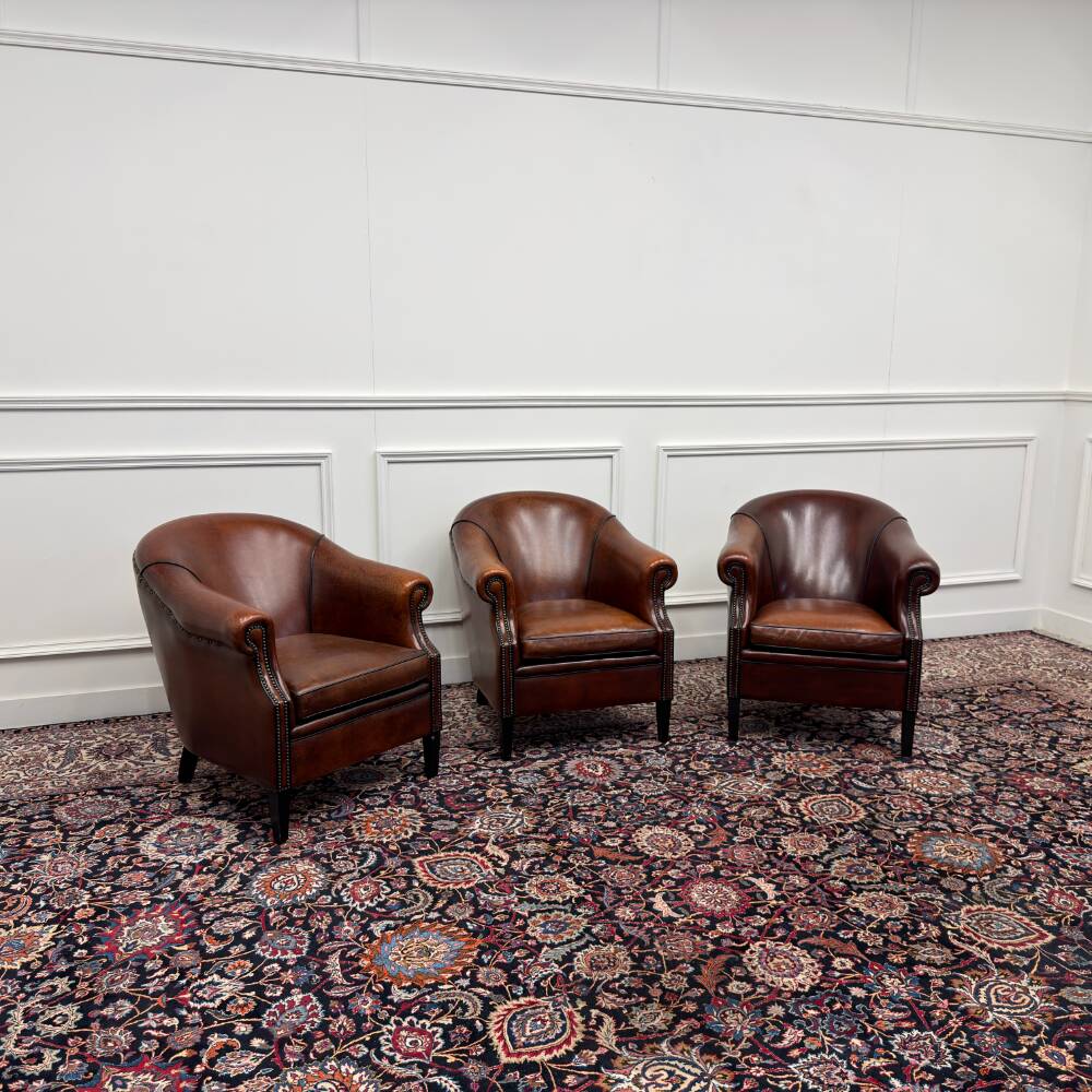 Classic English Sheepskin Leather Armchairs