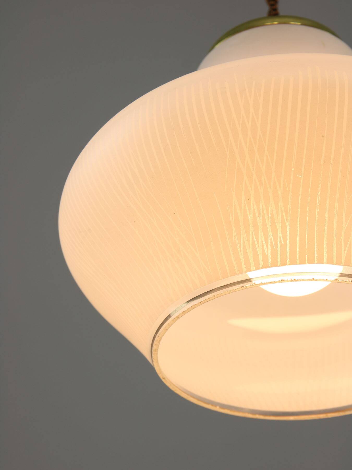 Small Mid-Century Italian Brass and Opaline Pendant Lamp