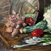 Tableau 1961 "Légumes et litre cassé "signé HG.Schmitt