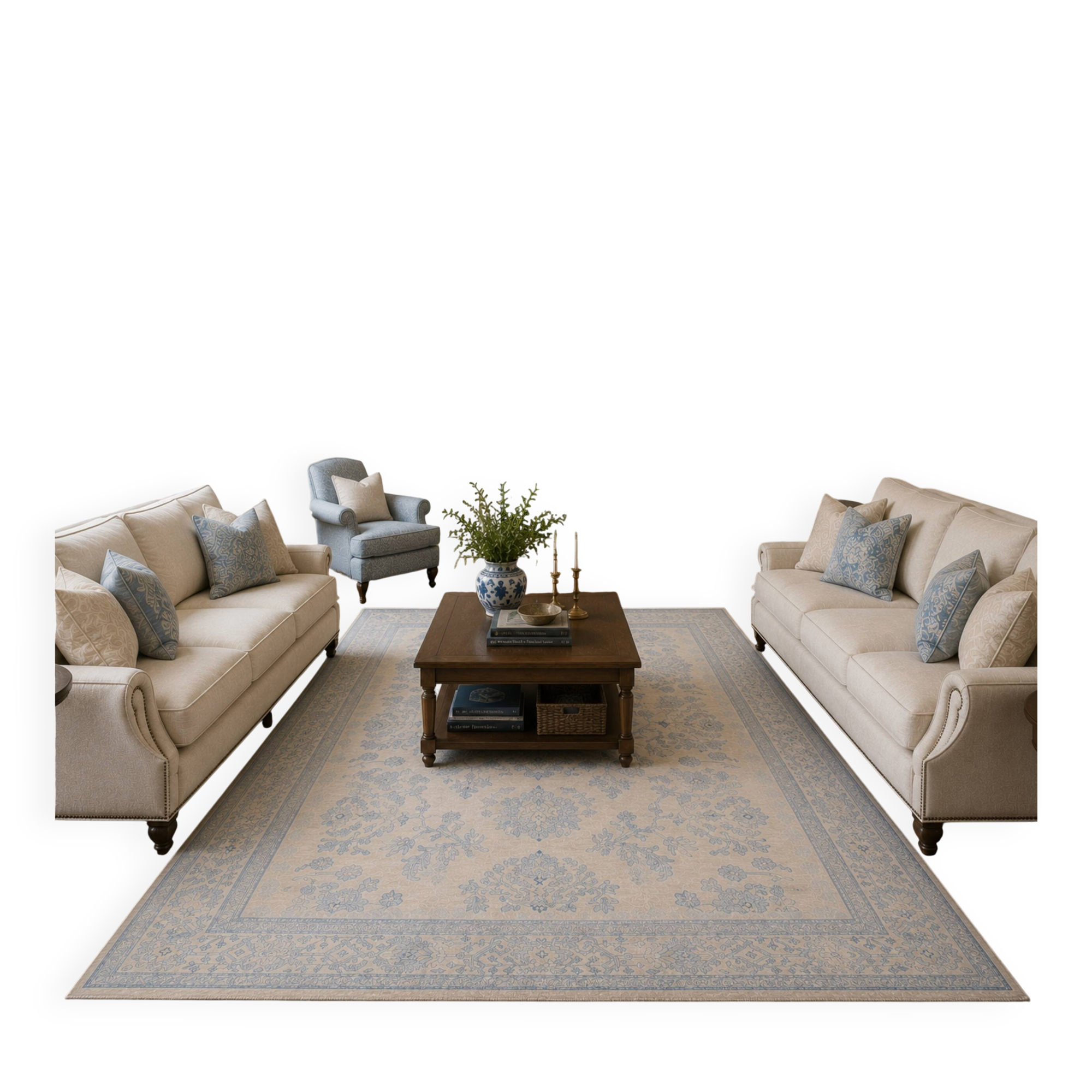 Handknotted Light Blue Rug Cream Oversize Floral Zeigler Carpet Home Interi