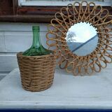 Round rattan mirror