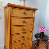 Vintage rattan rag chest of drawers
