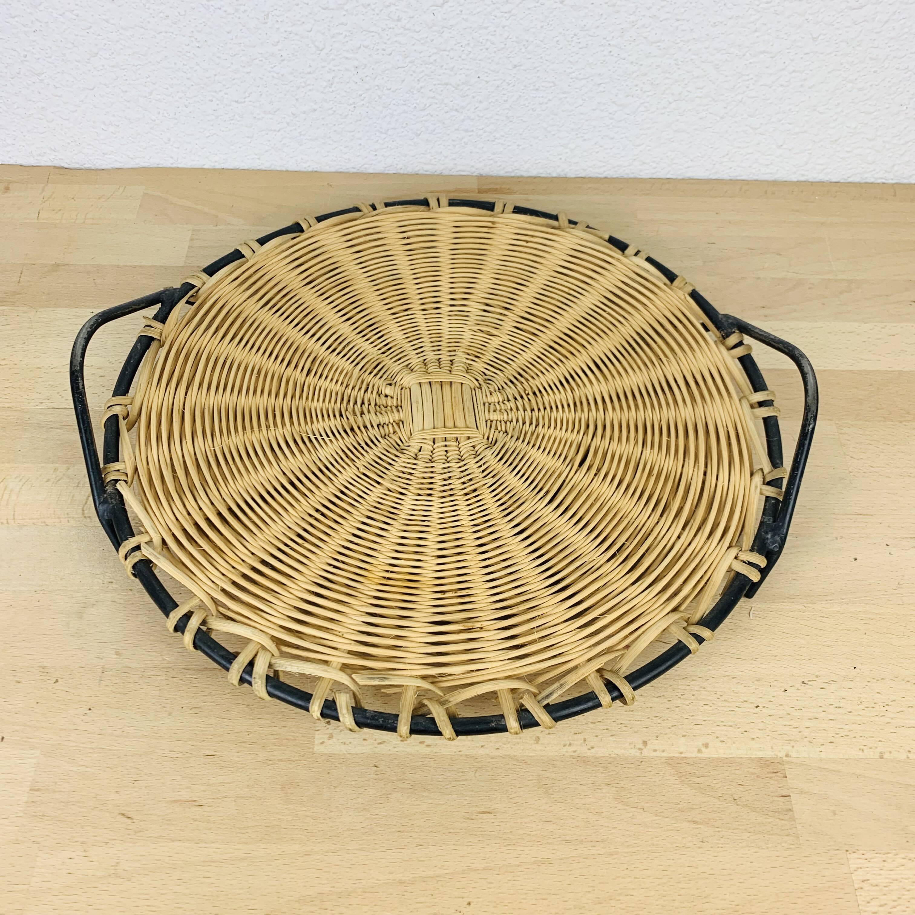 50s metal rattan tray