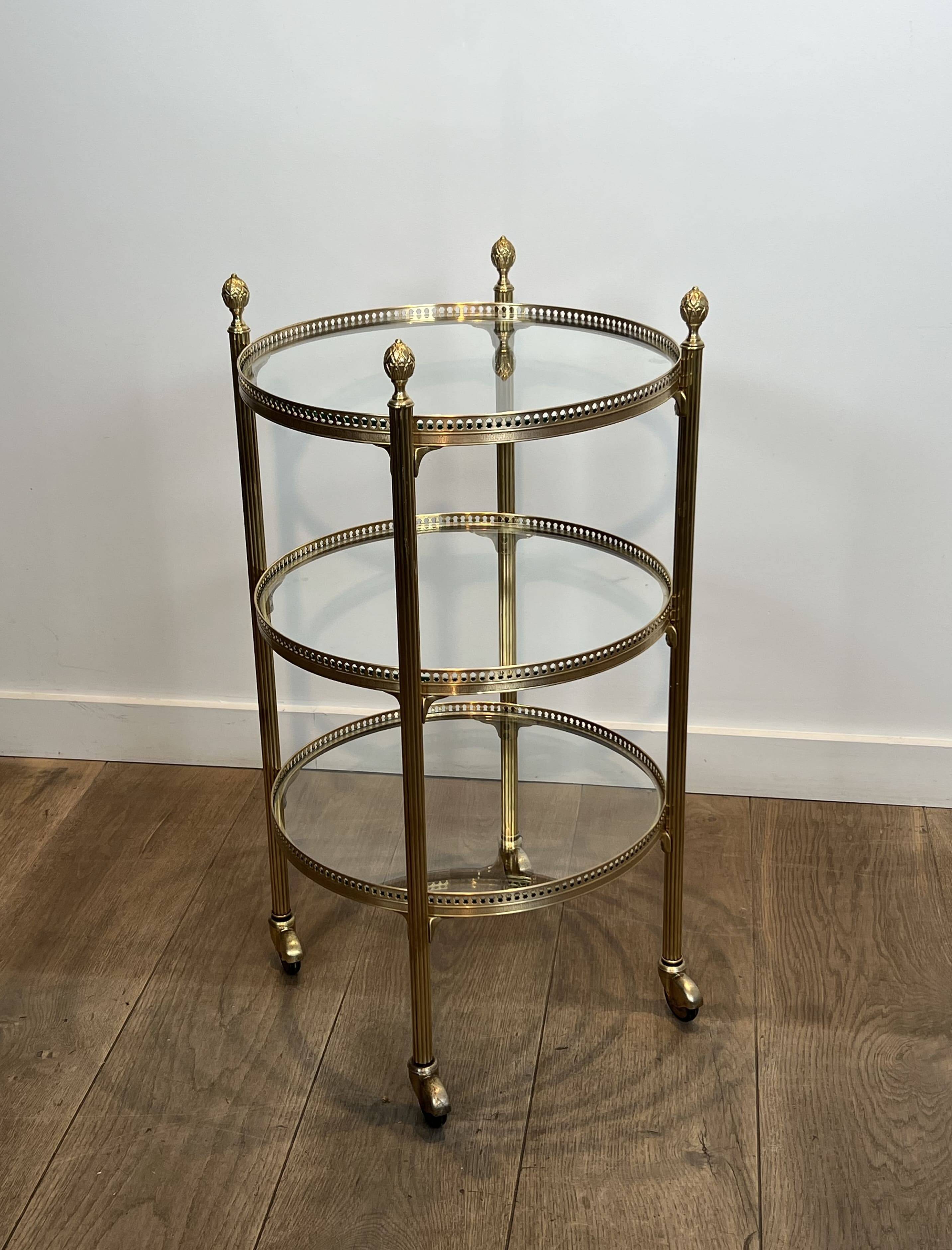 Round Rolling Table with Three Brass Trays, Attributed to the Jans House