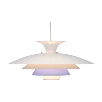 Xl danish hanging lamp in white with purple accent, 1970s