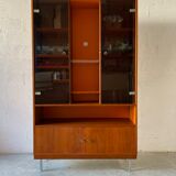 Showcase bookcase 70s solid wood and orange formica