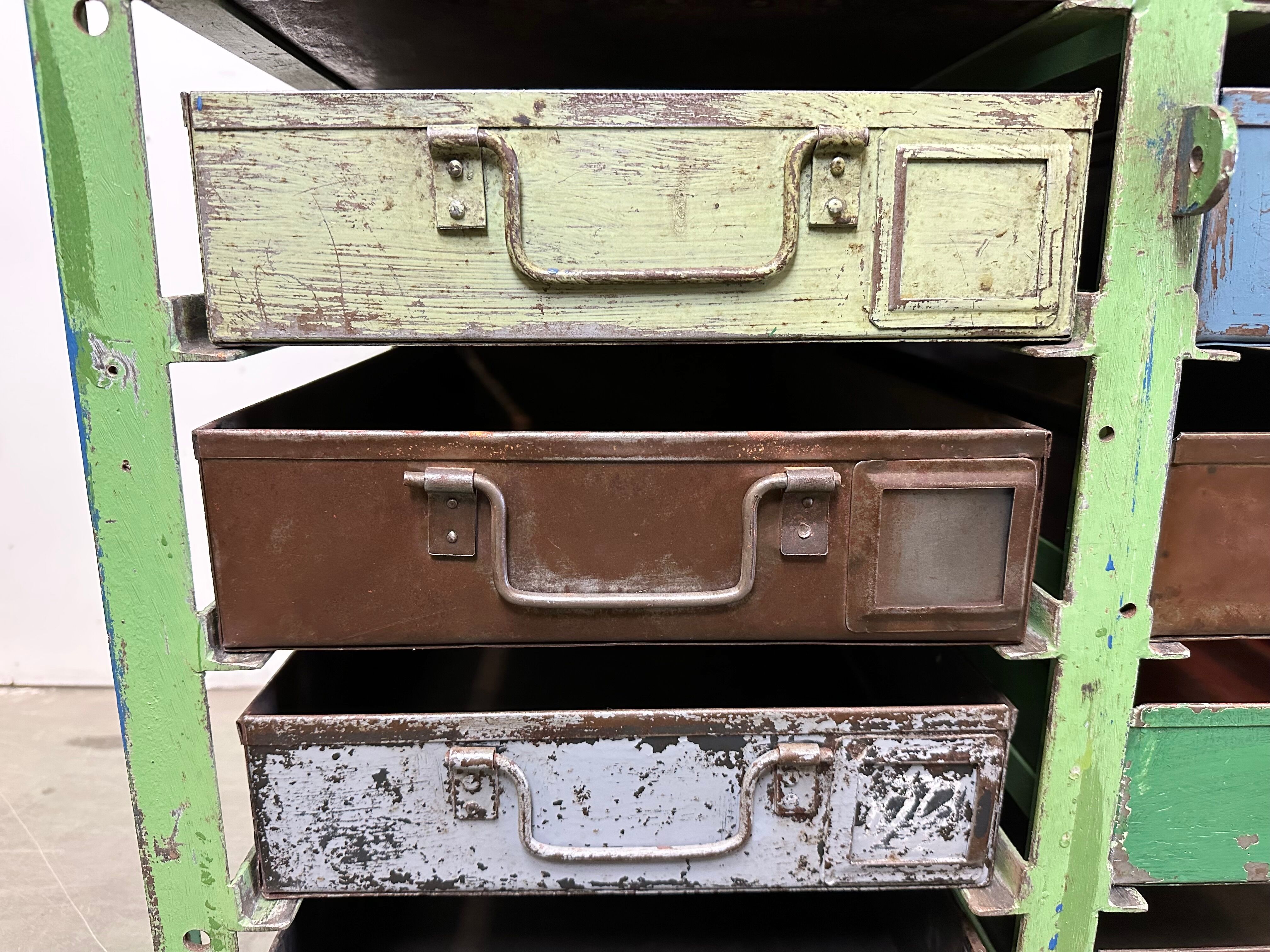 Vintage industrial iron chest of drawers, 1950s
