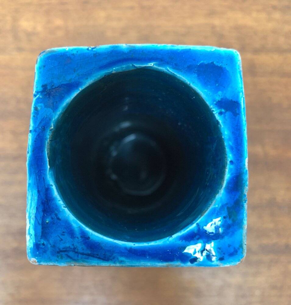 Mid-century Italian blue and white minimalist vase by Bitossi, 1960s.