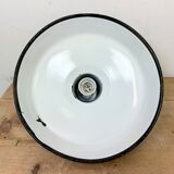 Lampe d’usine industrielle française en émail vert foncé, années 1960