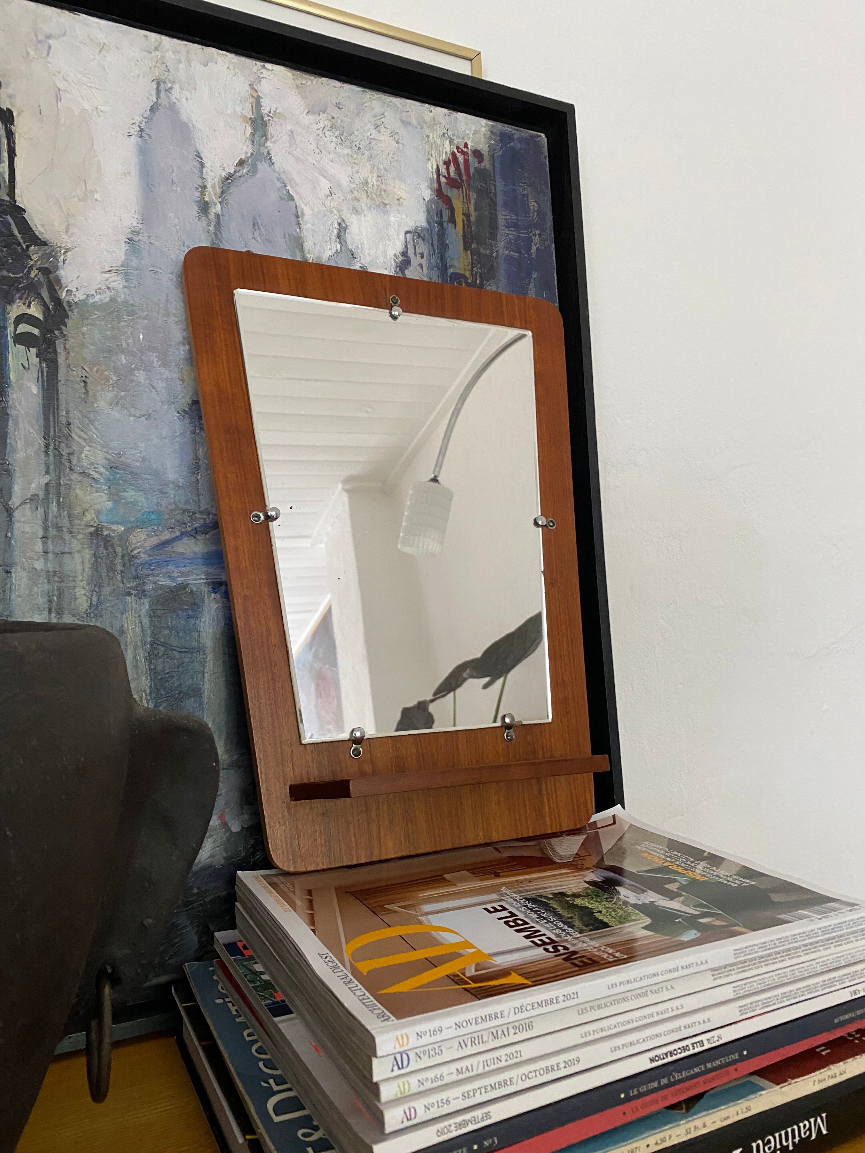 Vintage free-form teak entrance mirror 50s