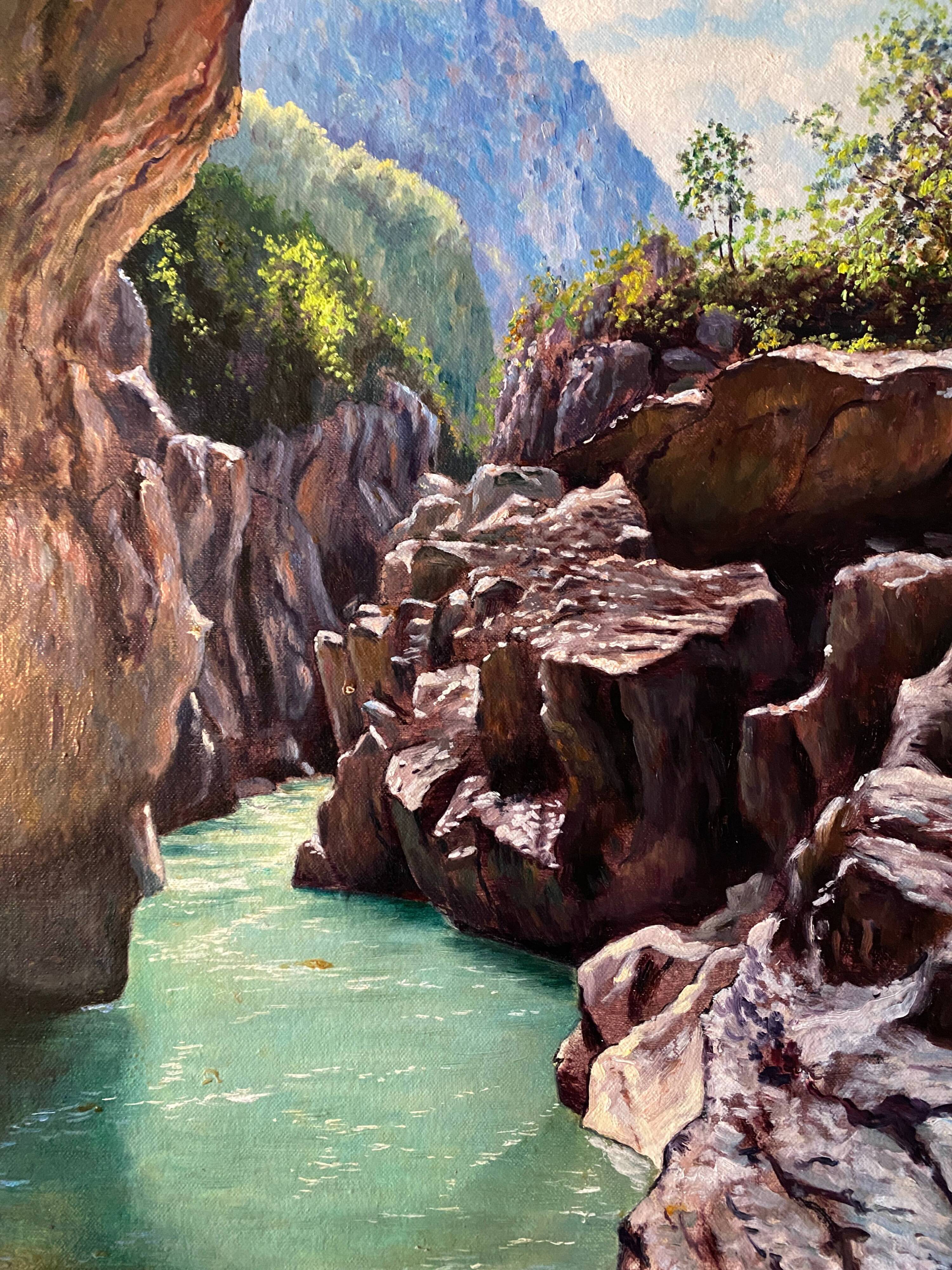 HST painting "Grand canyon of the Verdon Gorges" signed Lecompte + frame