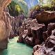 HST painting "Grand canyon of the Verdon Gorges" signed Lecompte + frame