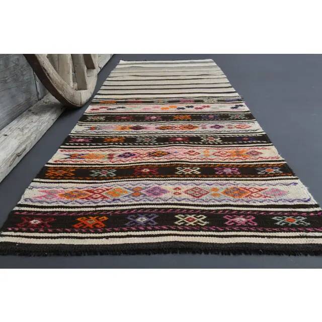 1970s vintage Turkish hand-knotted wool cotton white runner rug 84x259