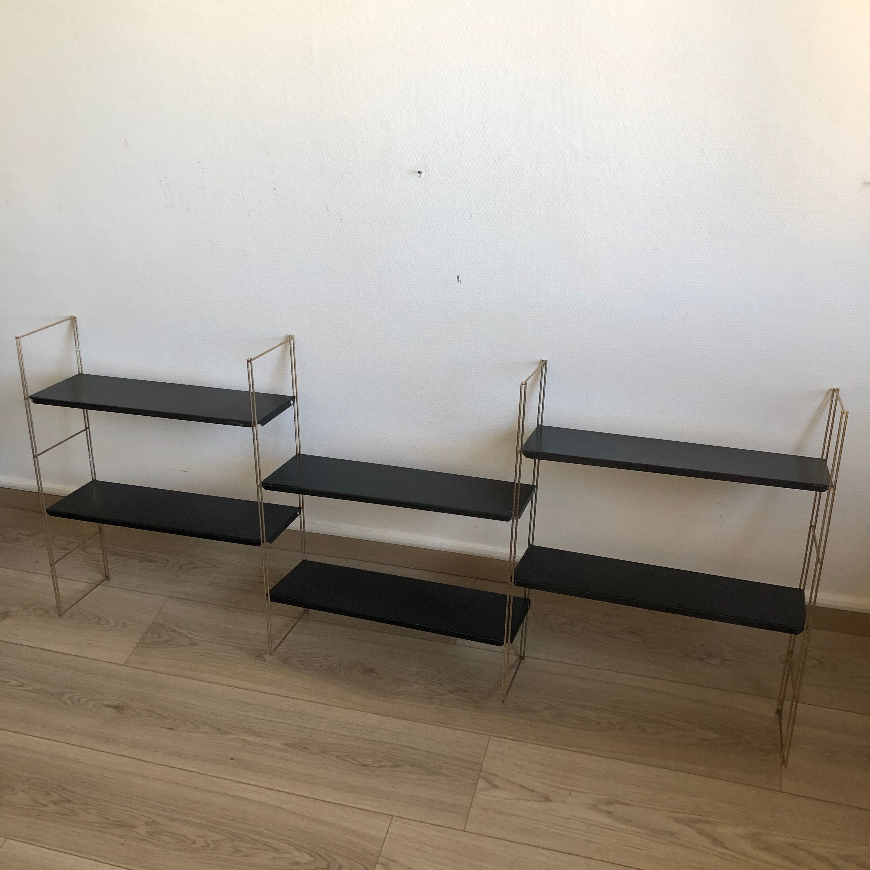 Vintage gold black string shelf 1960 144x60cm