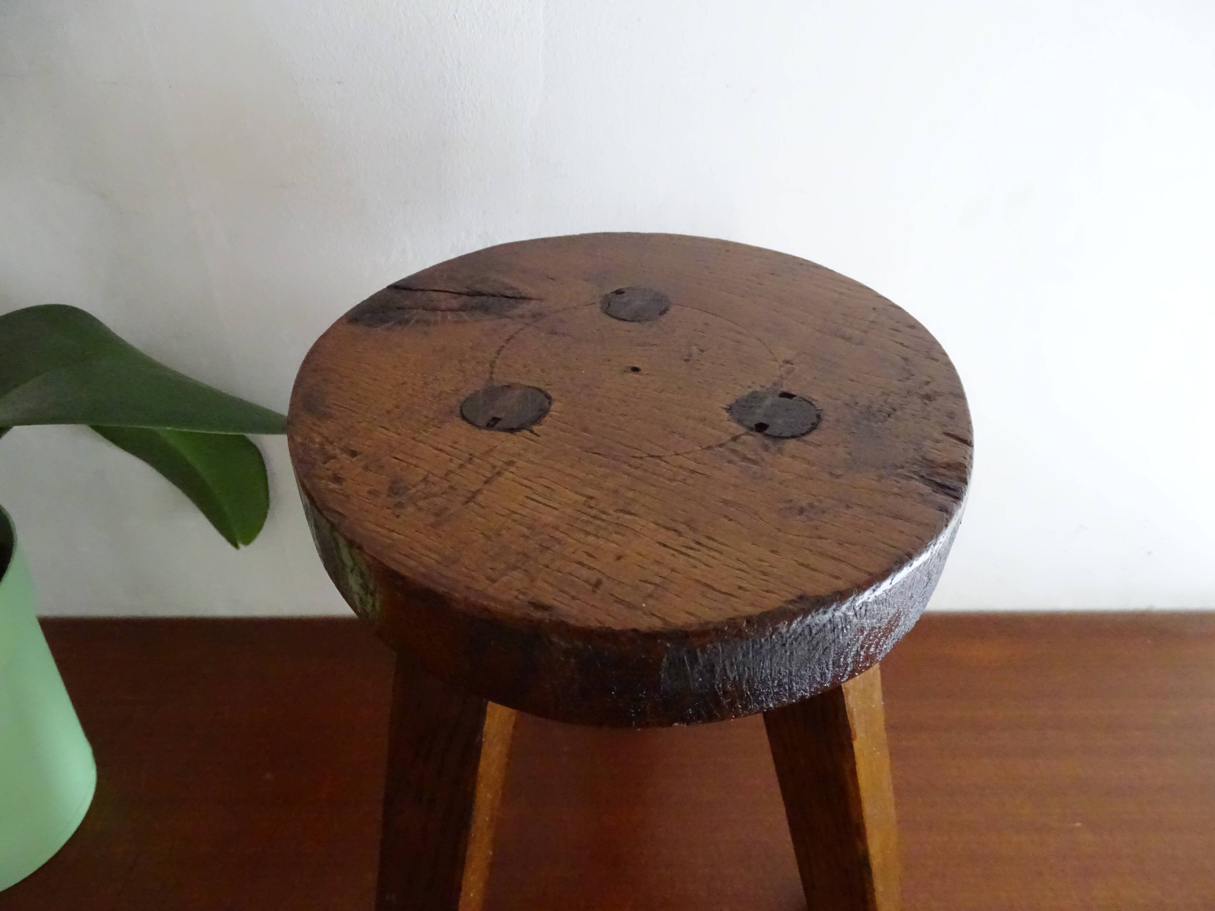 Brutalist wood tripod foot stool
