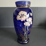 Vase en verre émaillé bleu cobalt Art Déco