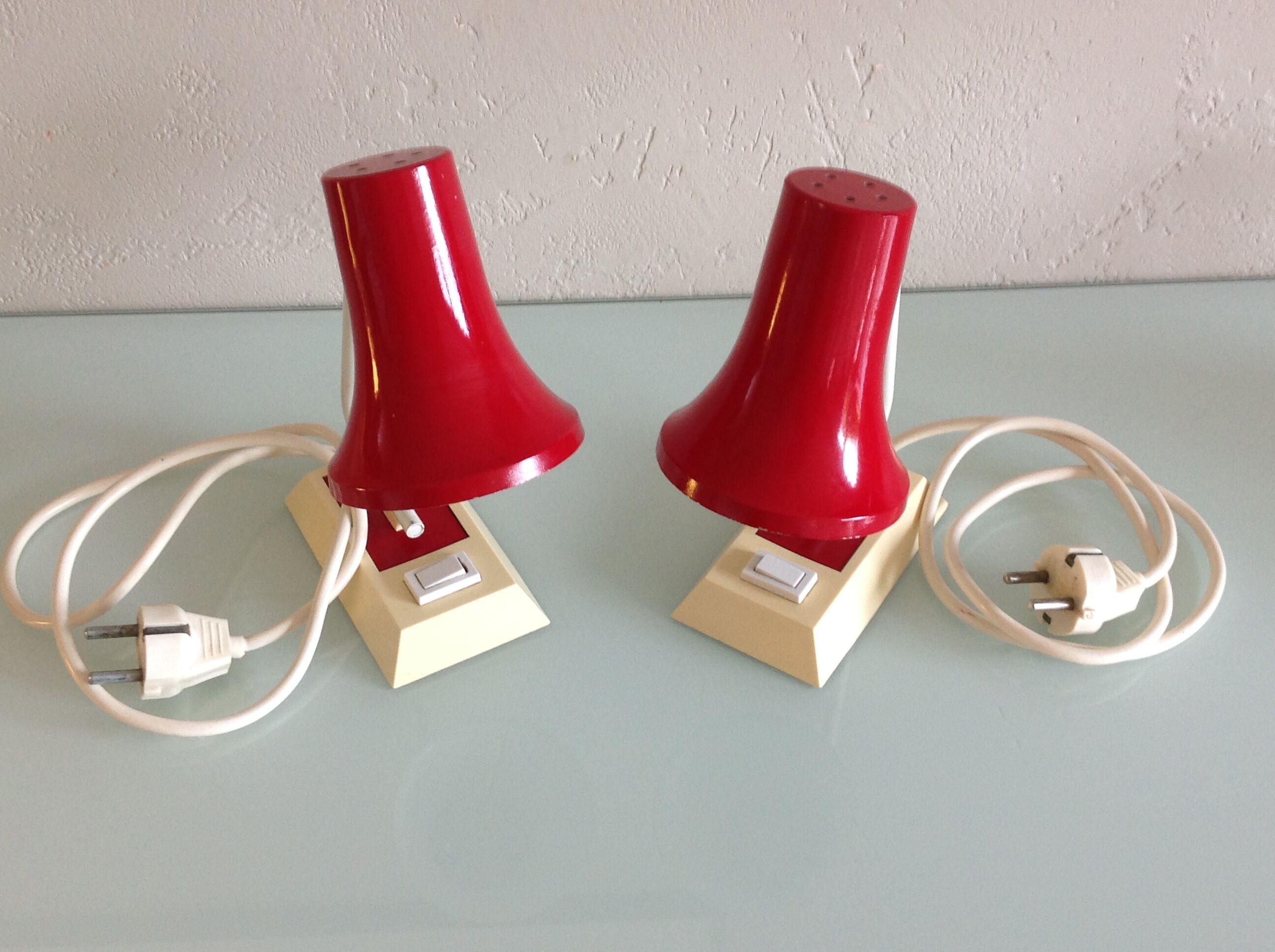 Pair of red and white bedside lamps 60