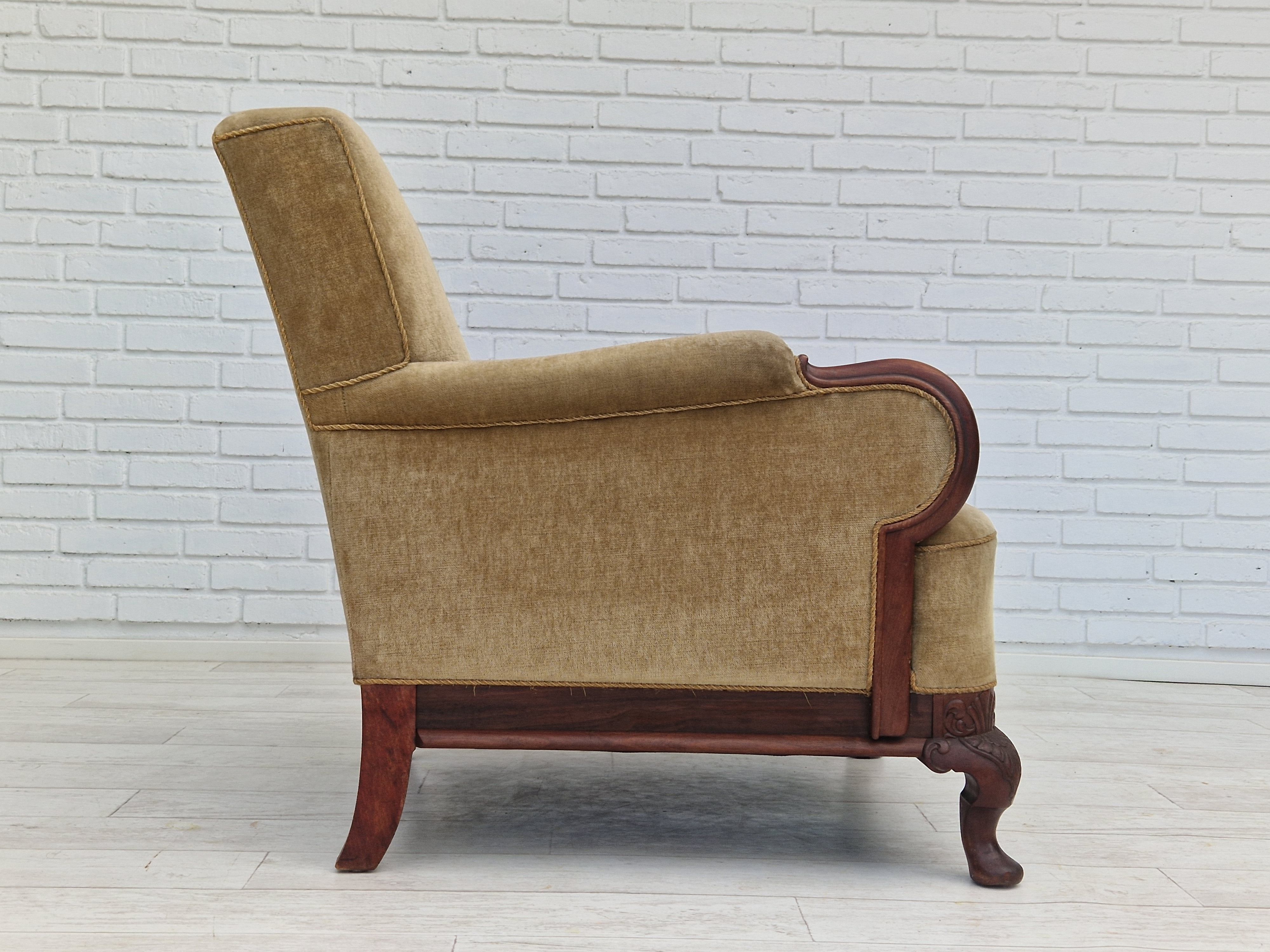 1950s, Danish design, set of armchairs, teak wood, velour, original condition.