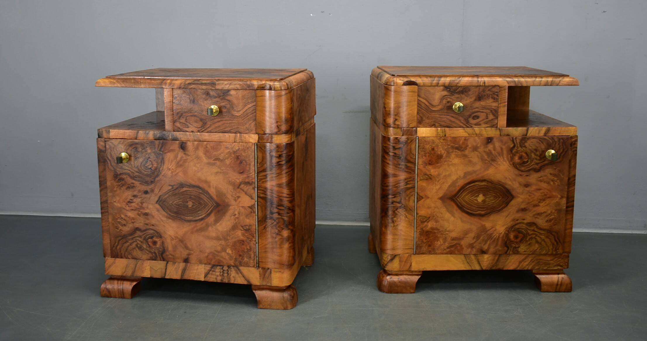 1935s pair of rare art deco bedside tables, Czechoslovakia