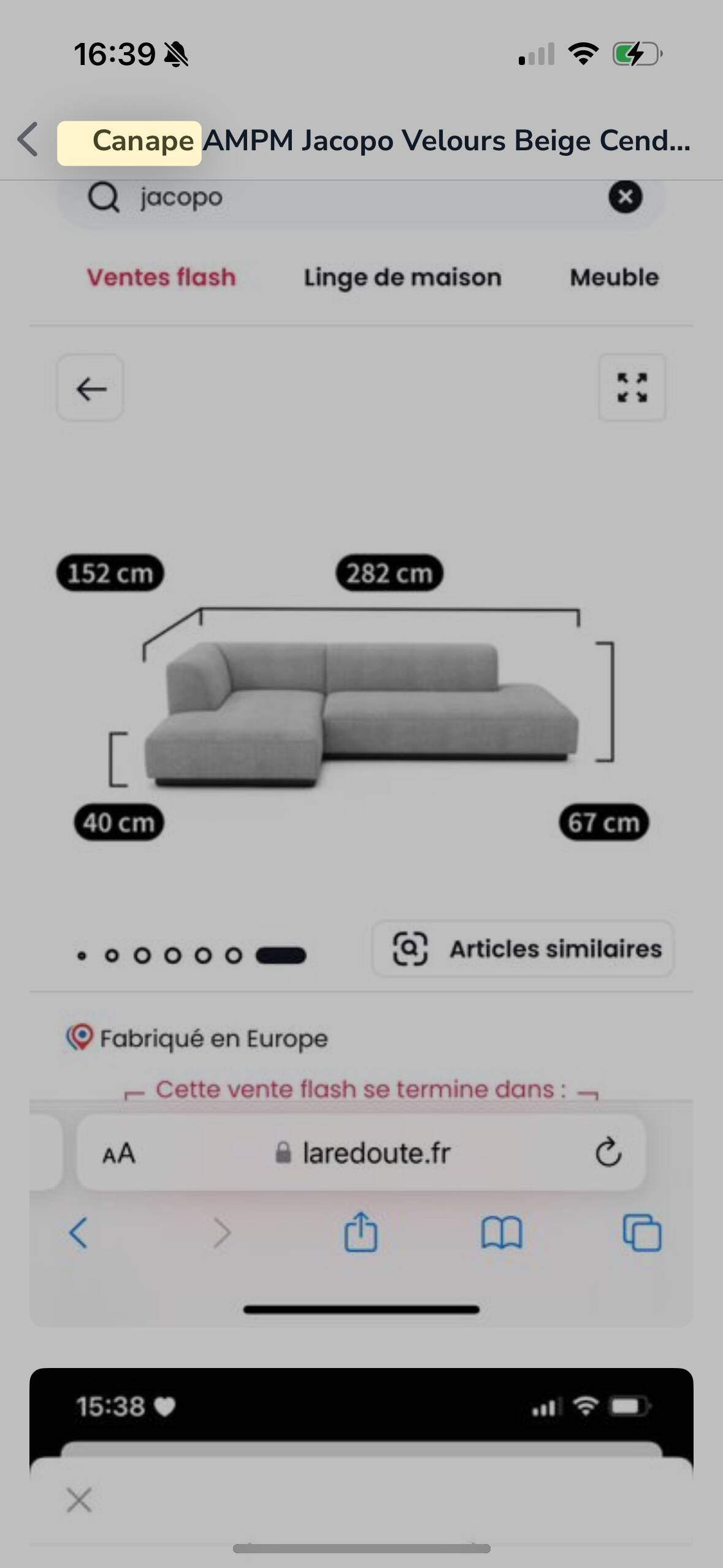 AMPM Jacopo Sofa Ash Beige Velvet